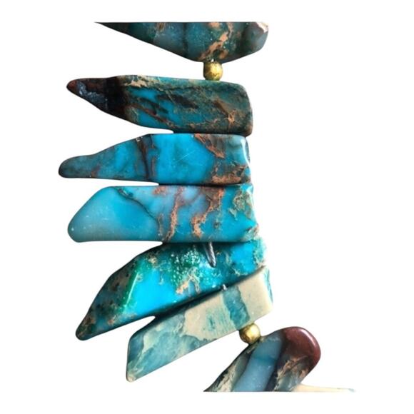 Handmade Natural Blue Ocean Stone Side Drilled Slab Beads Gold Beads Necklace - Picture 8 of 11